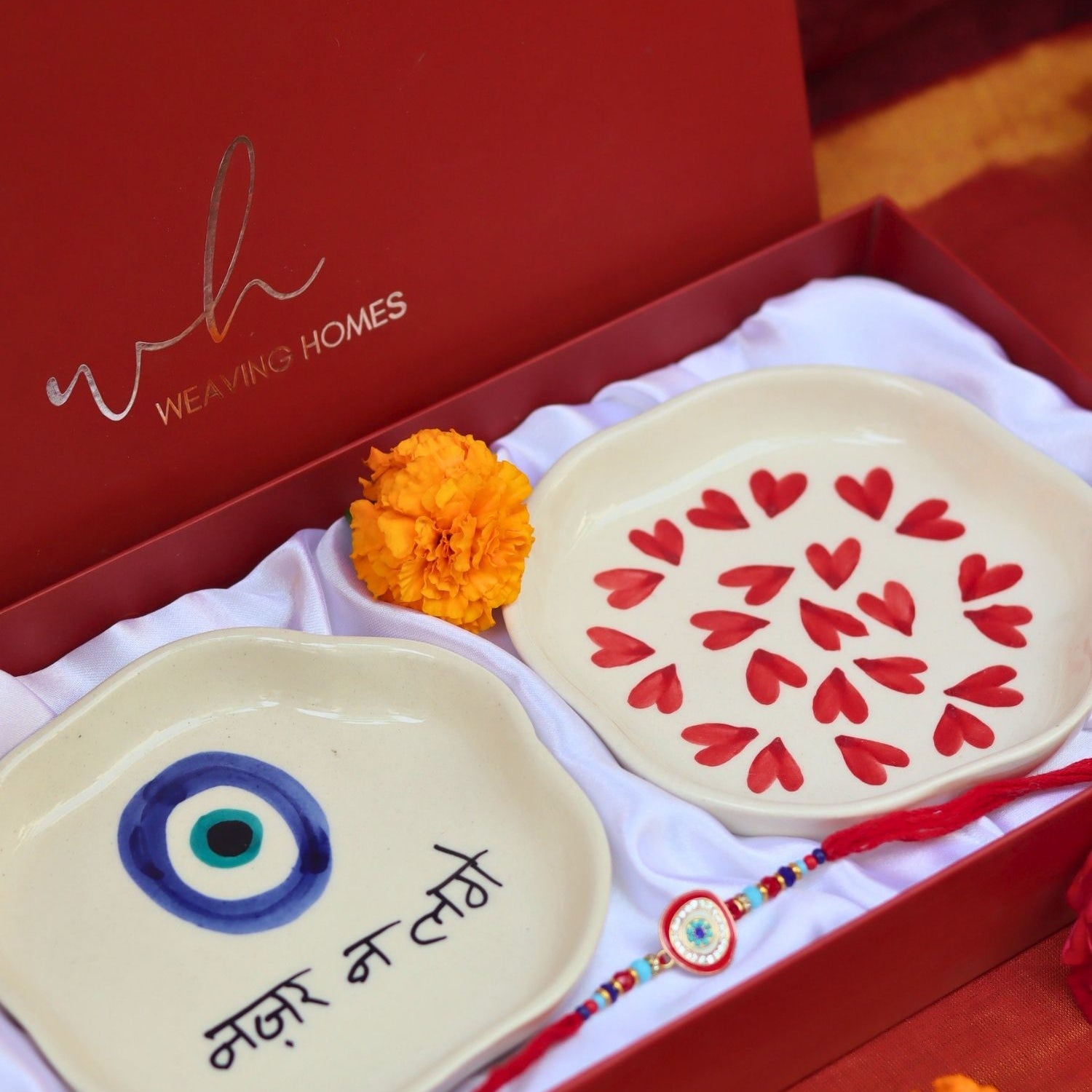 lead free Heart & Nazar Handmade Dessert plate Rakhi Gift box