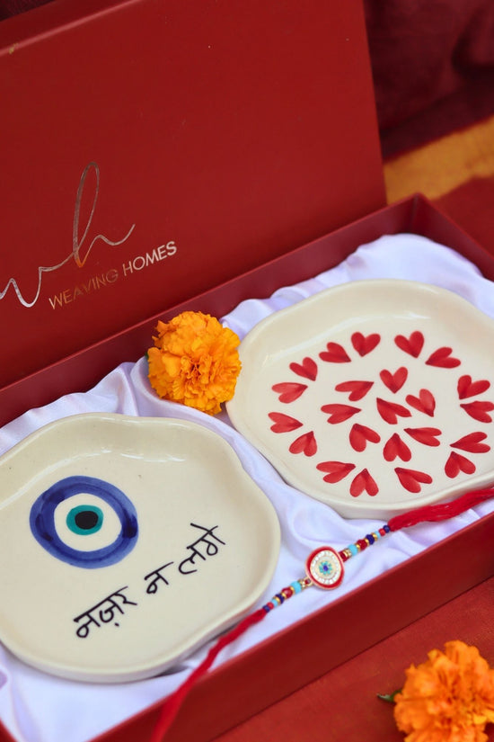 lead free Heart & Nazar Handmade Dessert plate Rakhi Gift box