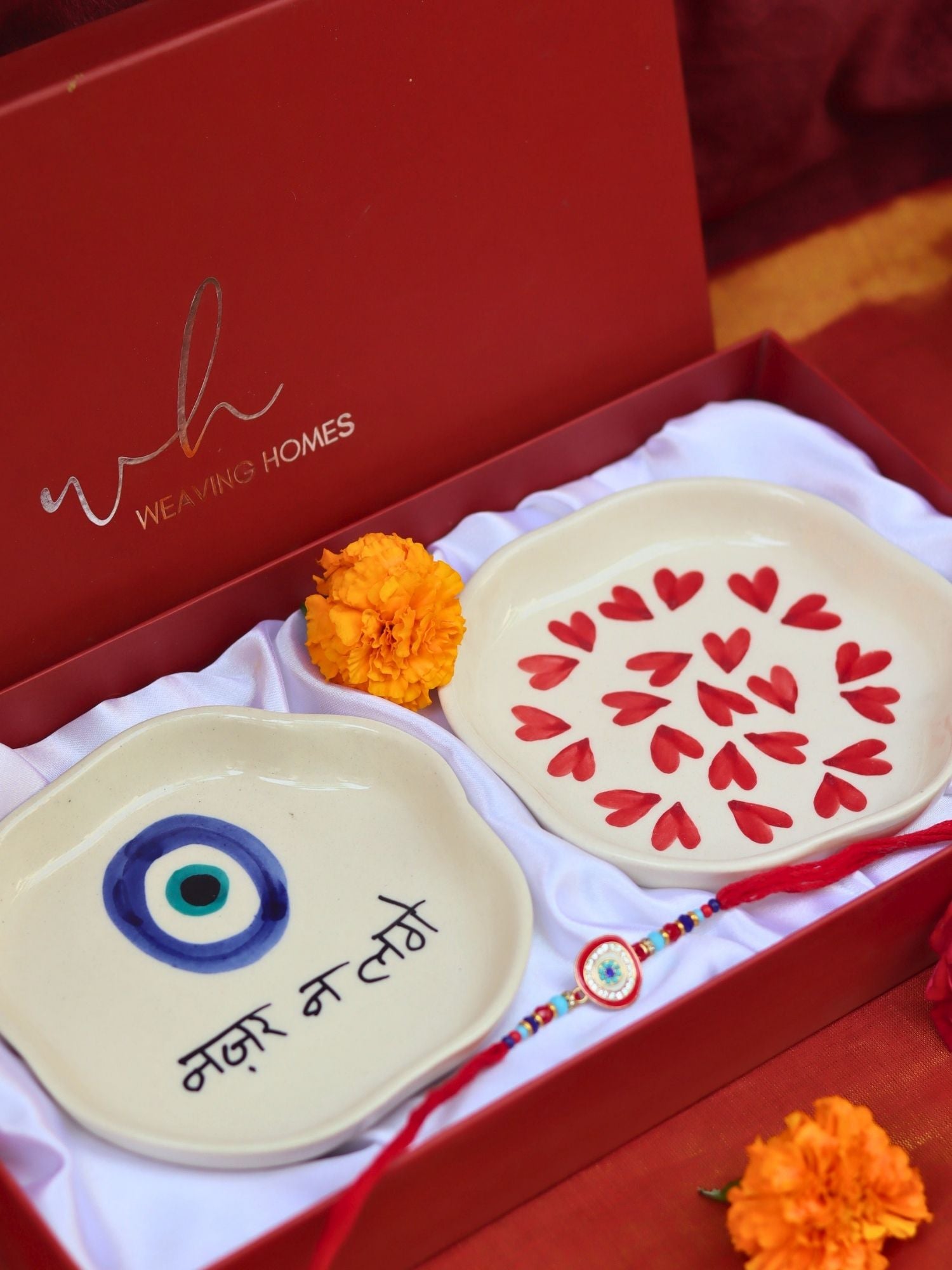 lead free Heart & Nazar Handmade Dessert plate Rakhi Gift box