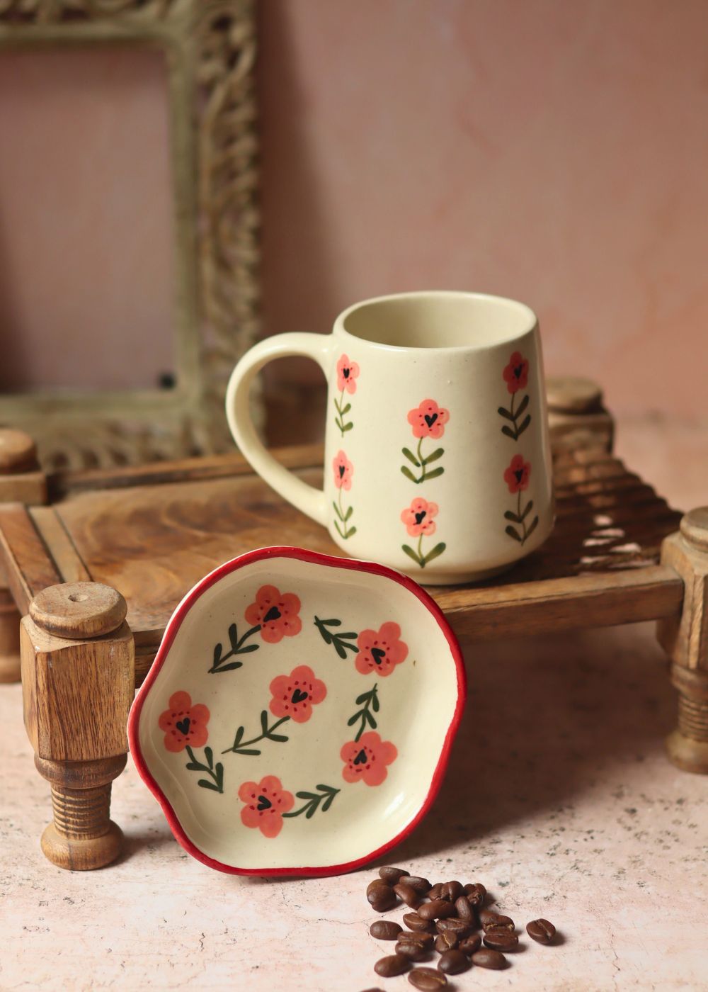 Handmade Poppy Mug & Handmade Dessert Plate