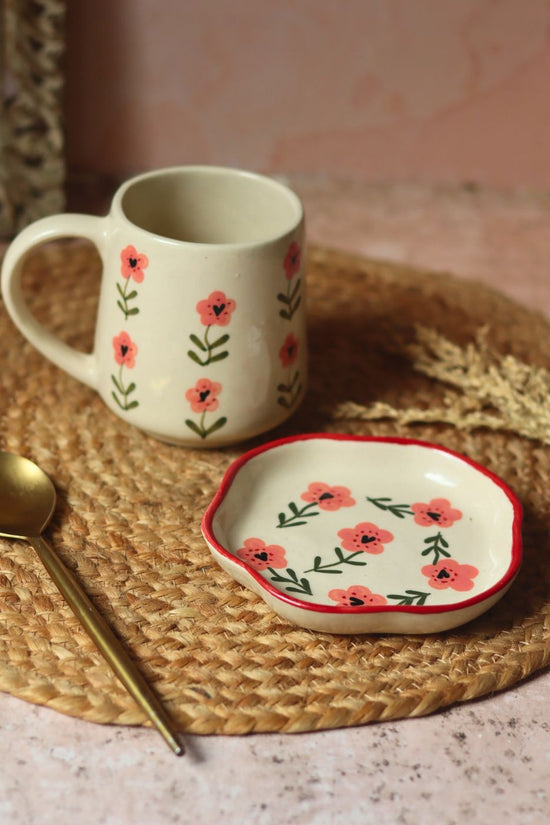 Poppy Mug & Handmade Dessert Plate made by ceramic