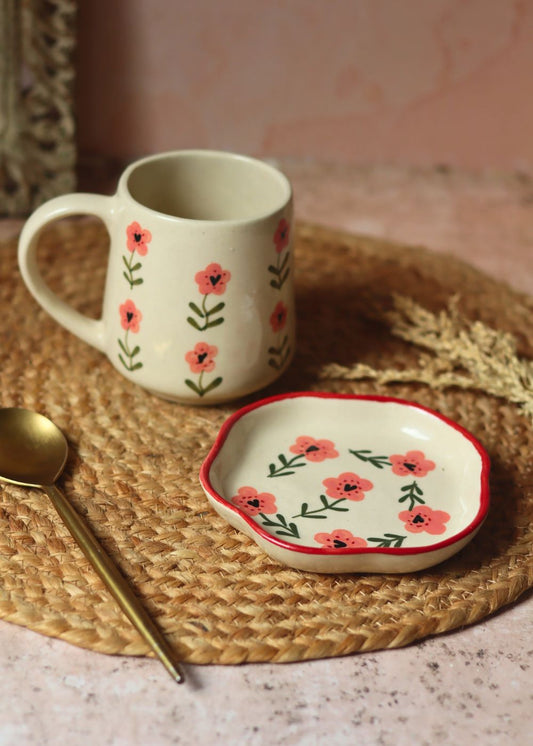 Poppy Mug & Handmade Dessert Plate made by ceramic