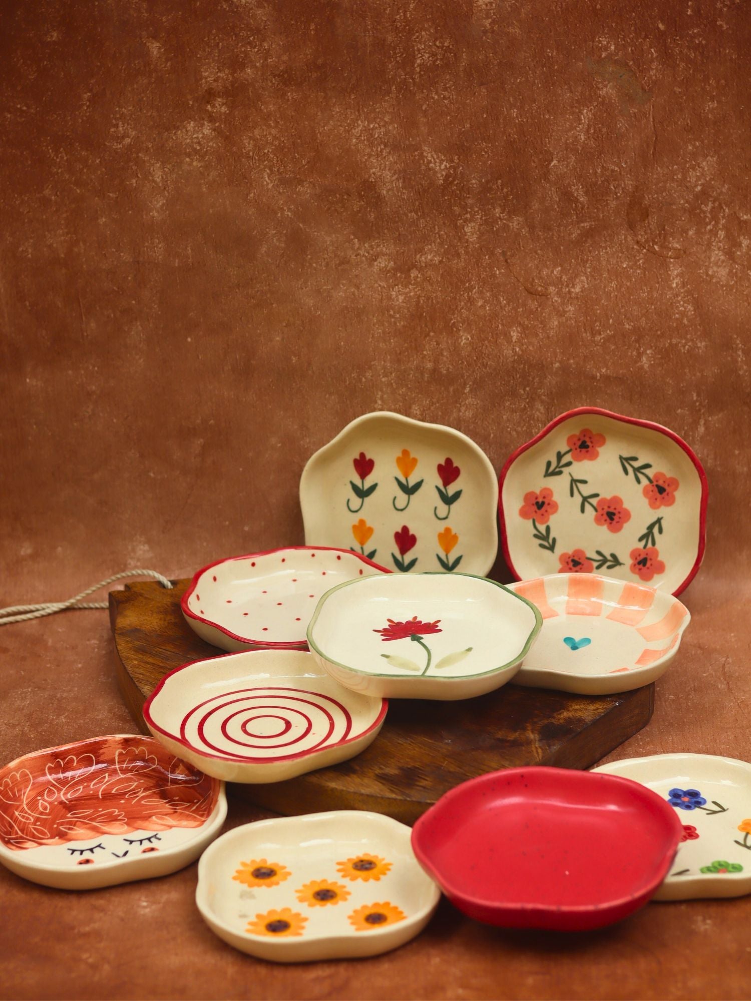 Set of 10 Floral Heart Handmade Dessert plate (for the price of 7)