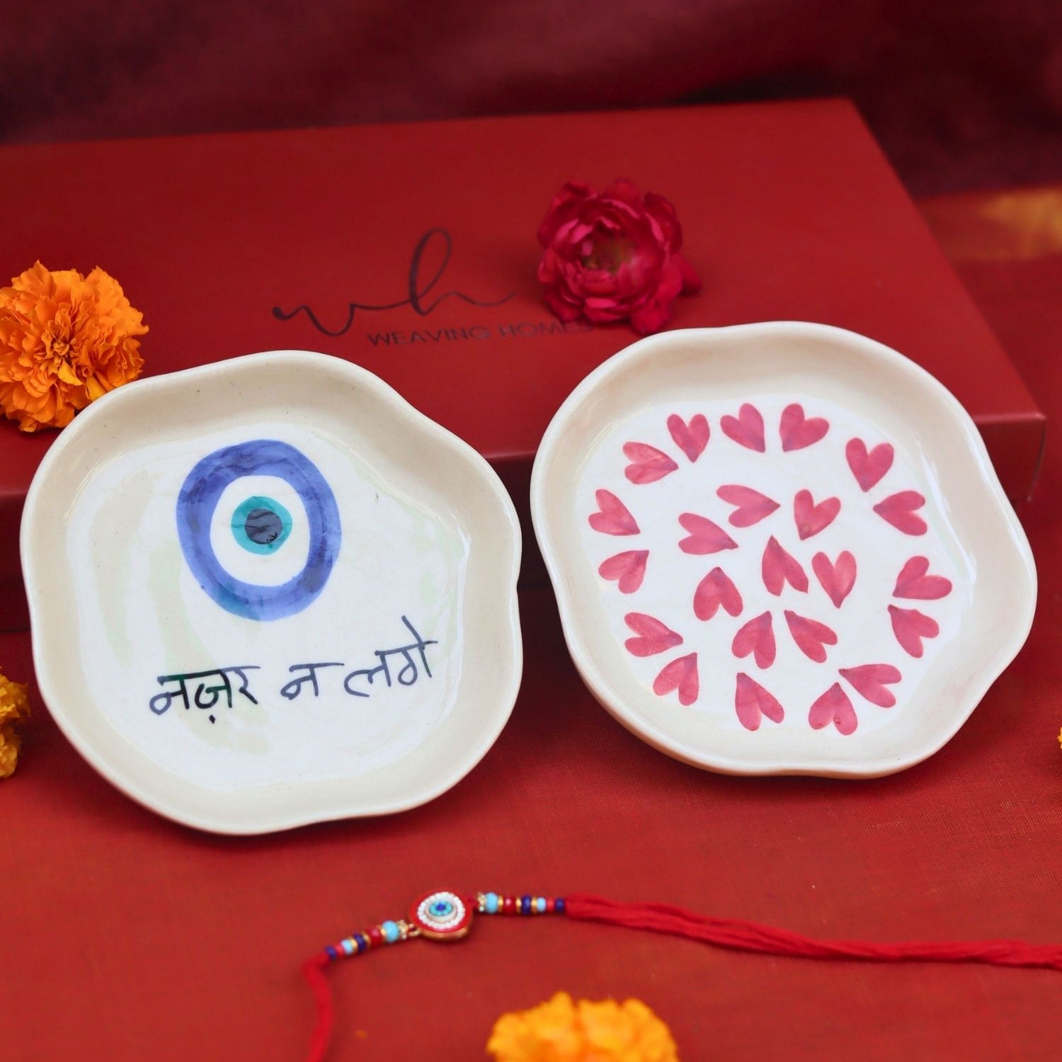 Heart & Nazar Handmade Dessert plate Rakhi Gift box made with premium quality material