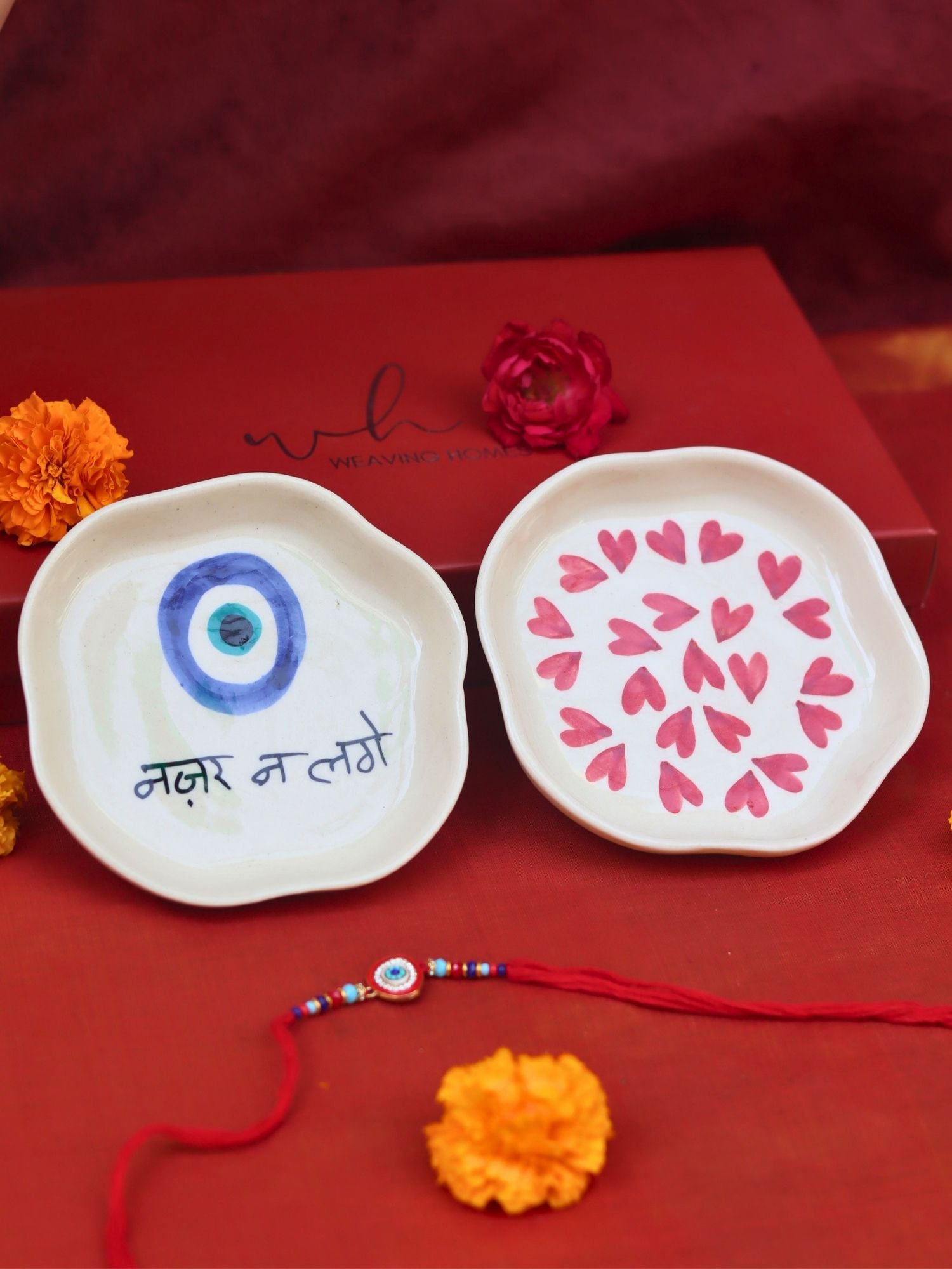 Heart & Nazar Handmade Dessert plate Rakhi Gift box made with premium quality material