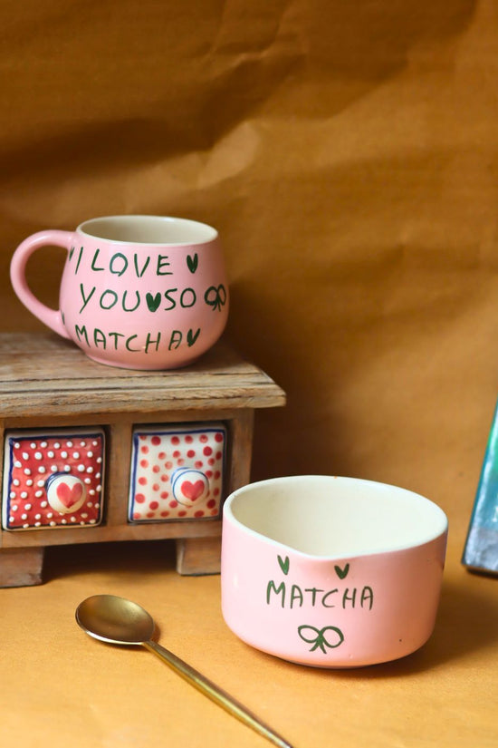 handmade Set of 2 - Matcha Love mug & Matcha Bowl