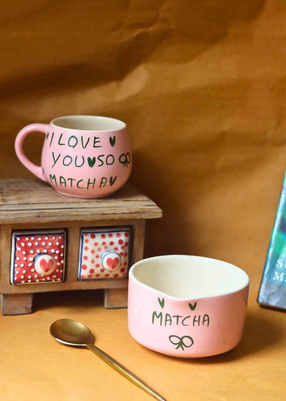 handmade Set of 2 - Matcha Love mug & Matcha Bowl