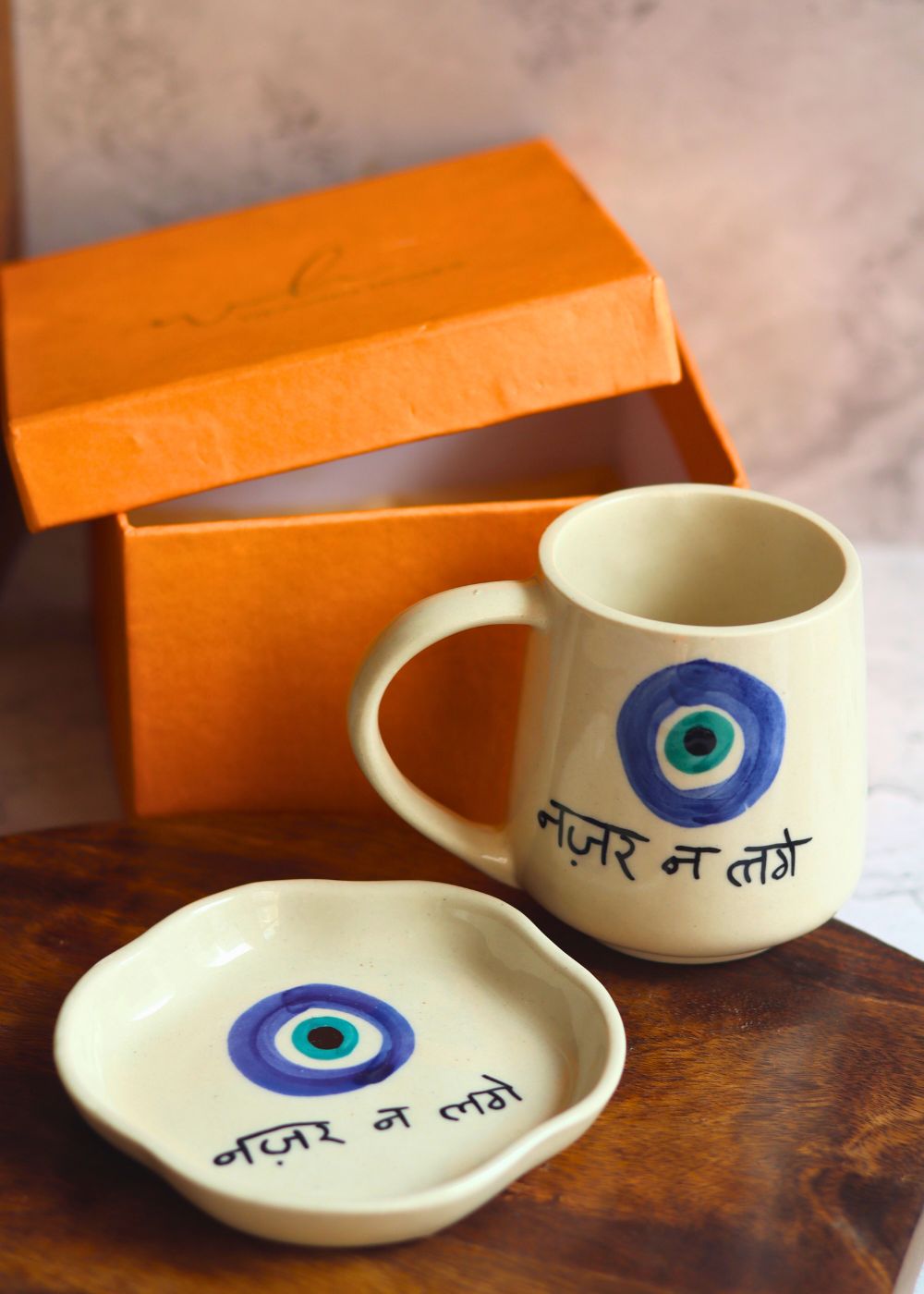 handmade Nazar Mug & Handmade Dessert Plate in a Gift Box