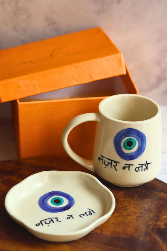 handmade Nazar Mug & Handmade Dessert Plate in a Gift Box