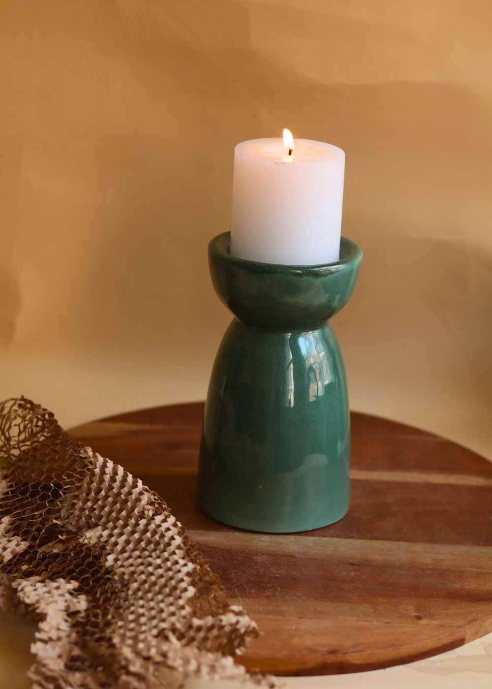 Handmade Green Pillar Candle Holder - Large