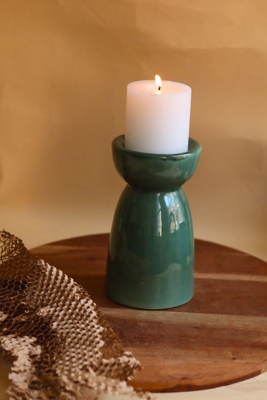 Handmade Green Pillar Candle Holder - Large