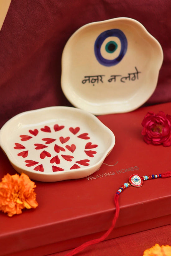 Heart & Nazar Handmade Dessert plate Rakhi Gift box made by ceramic