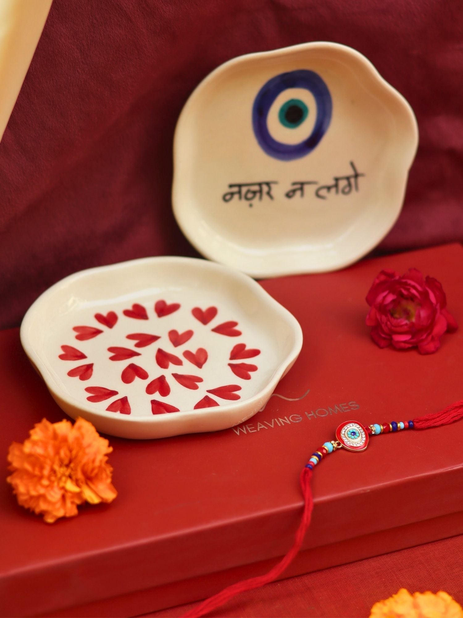 Heart & Nazar Handmade Dessert plate Rakhi Gift box made by ceramic