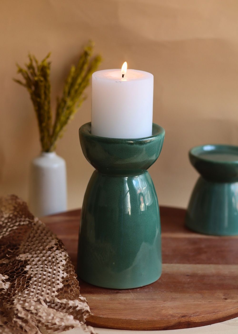 Green Pillar Candle Holder - Large made by ceramic