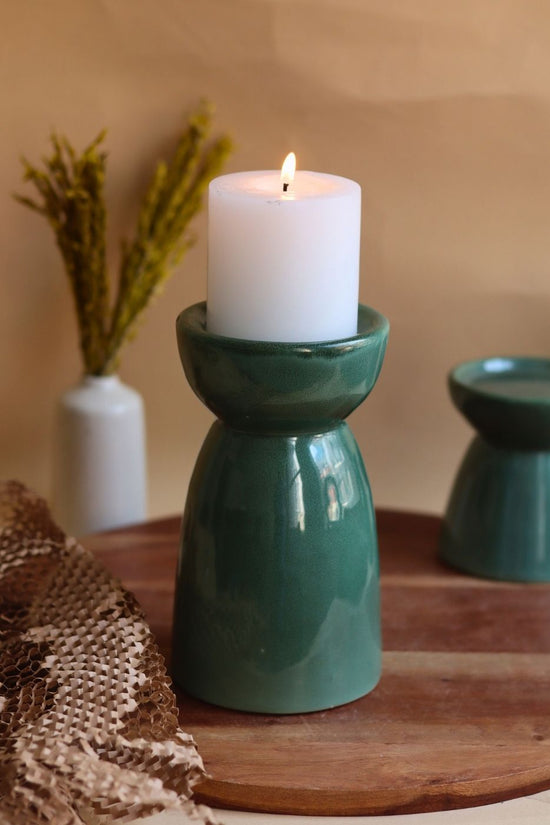 Green Pillar Candle Holder - Large made by ceramic
