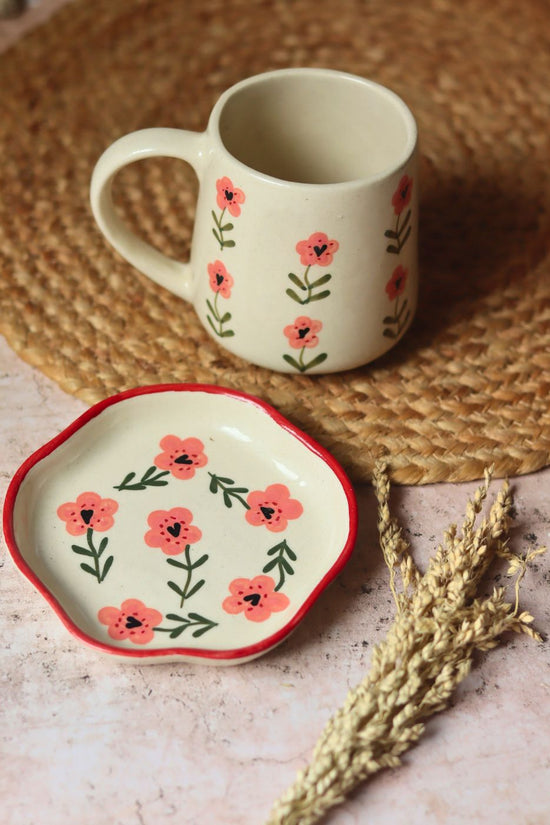 Poppy Mug & Handmade Dessert Plate handmade in india