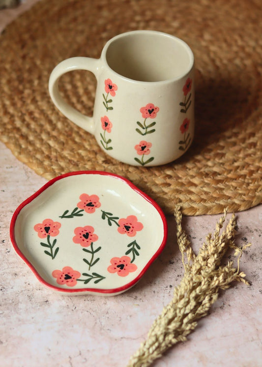 Poppy Mug & Handmade Dessert Plate handmade in india