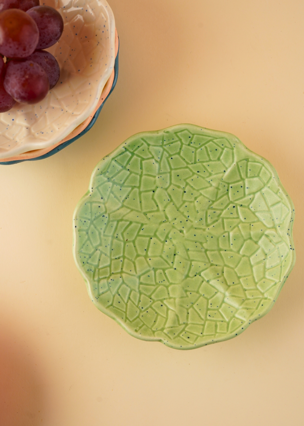 sage green cabbage dessert plate handmade in india