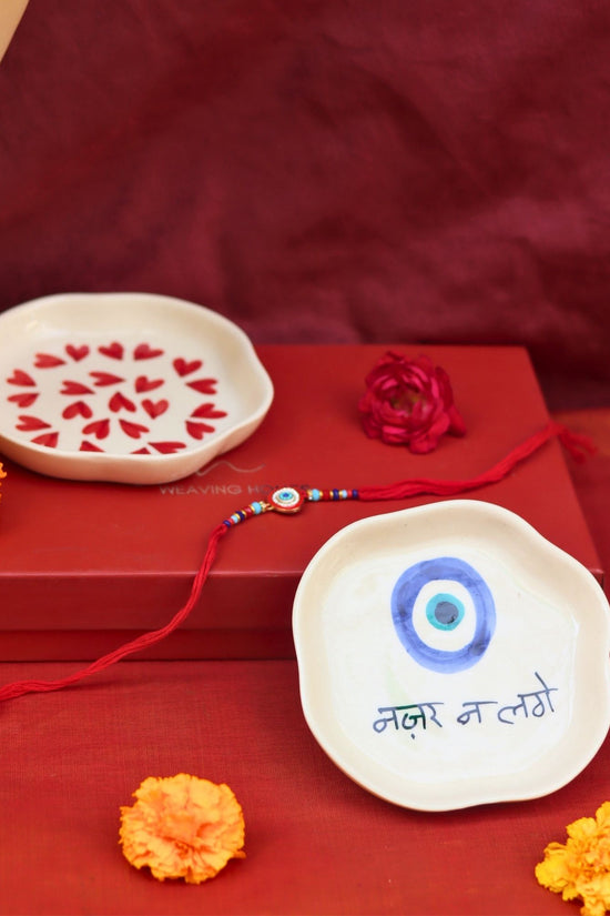 Heart & Nazar Handmade Dessert plate Rakhi Gift box handmade in India