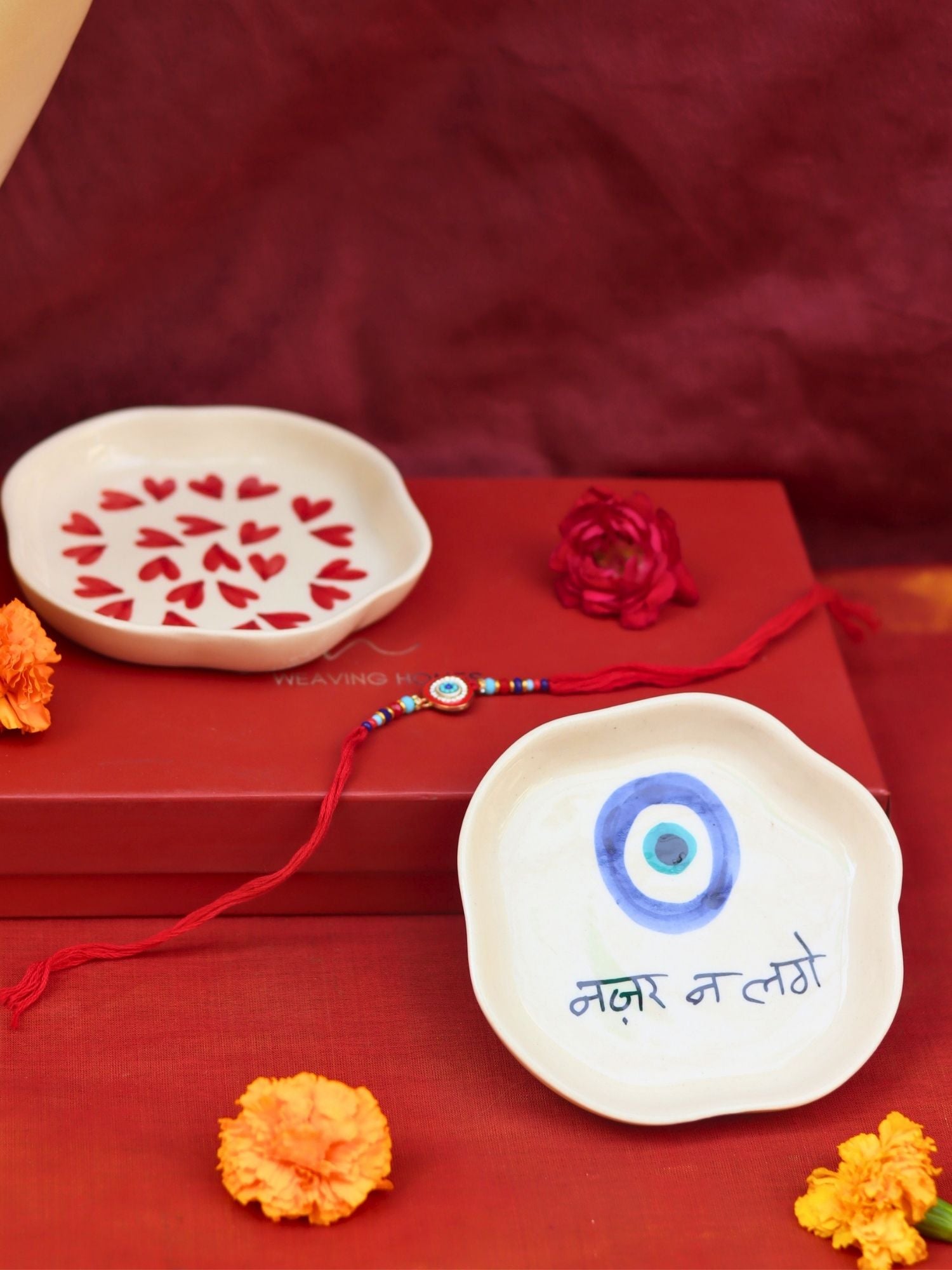 Heart & Nazar Handmade Dessert plate Rakhi Gift box handmade in India