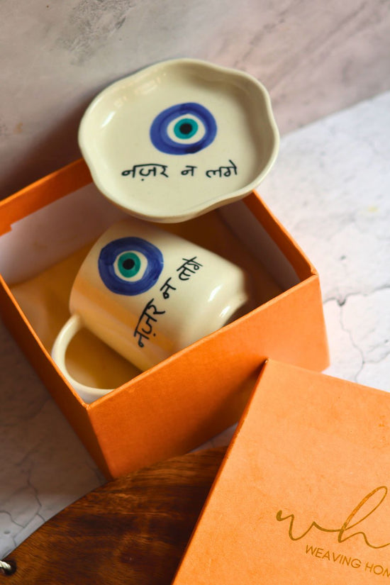 Nazar Mug & Handmade Dessert Plate in a Gift Box made by ceramic