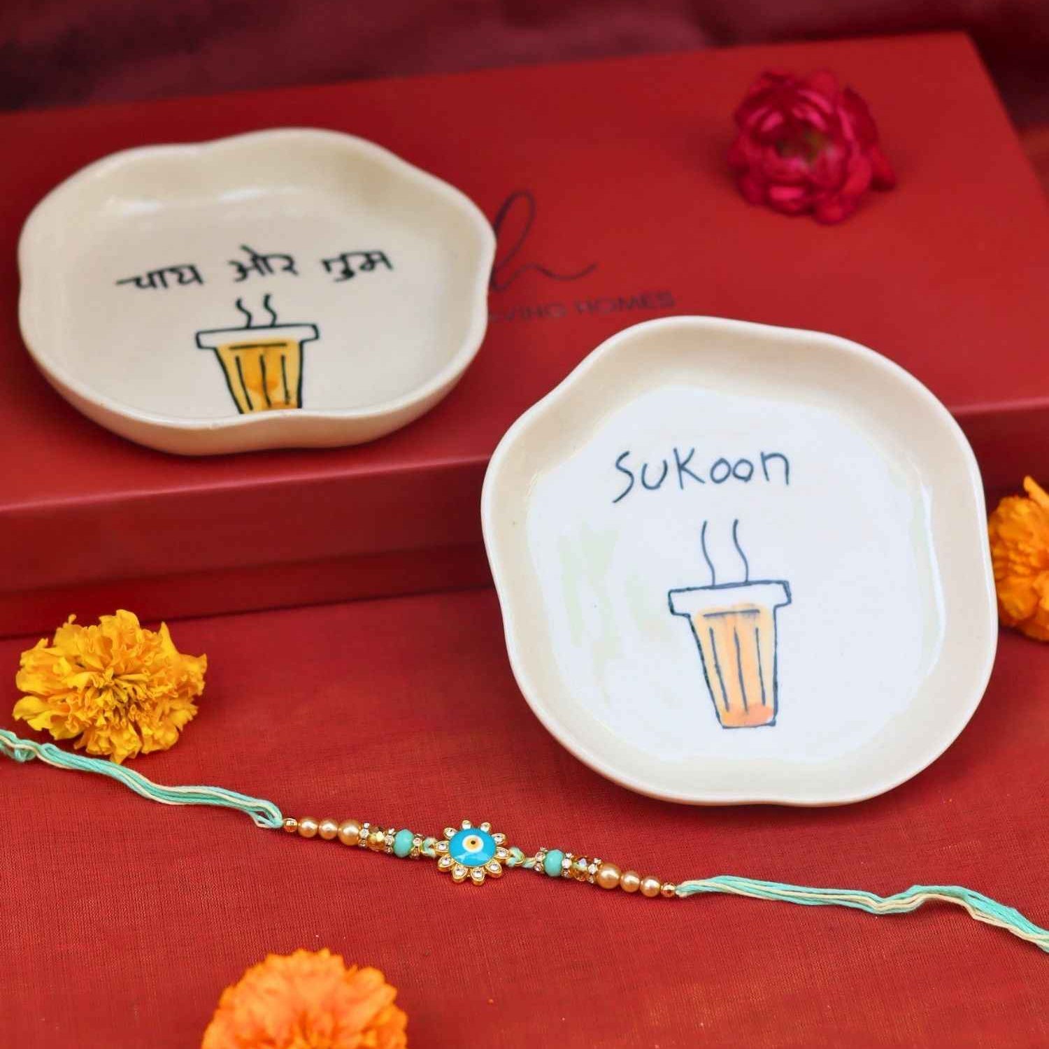 Sukoon & Chai or tum Handmade Dessert plate Rakhi Gift box
