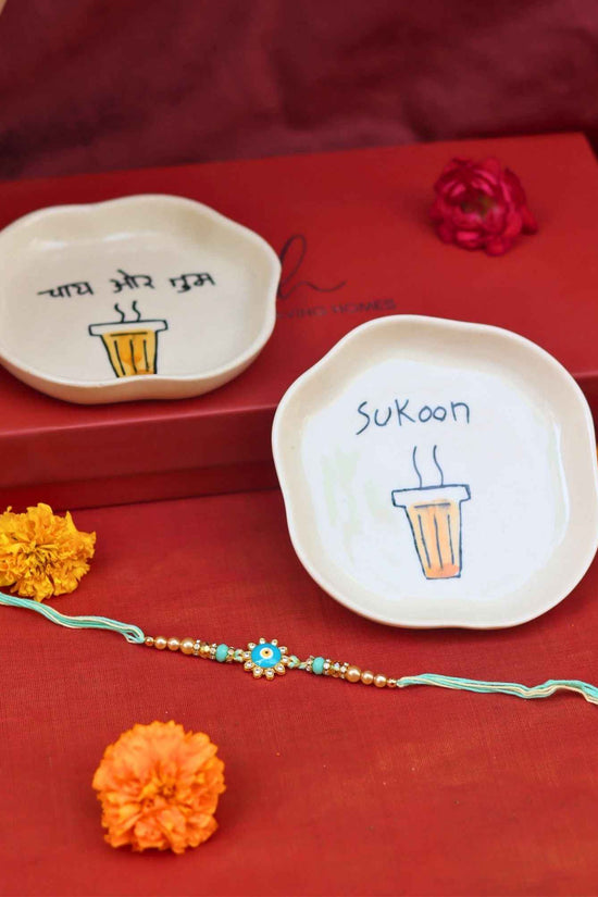 Sukoon & Chai or tum Handmade Dessert plate Rakhi Gift box