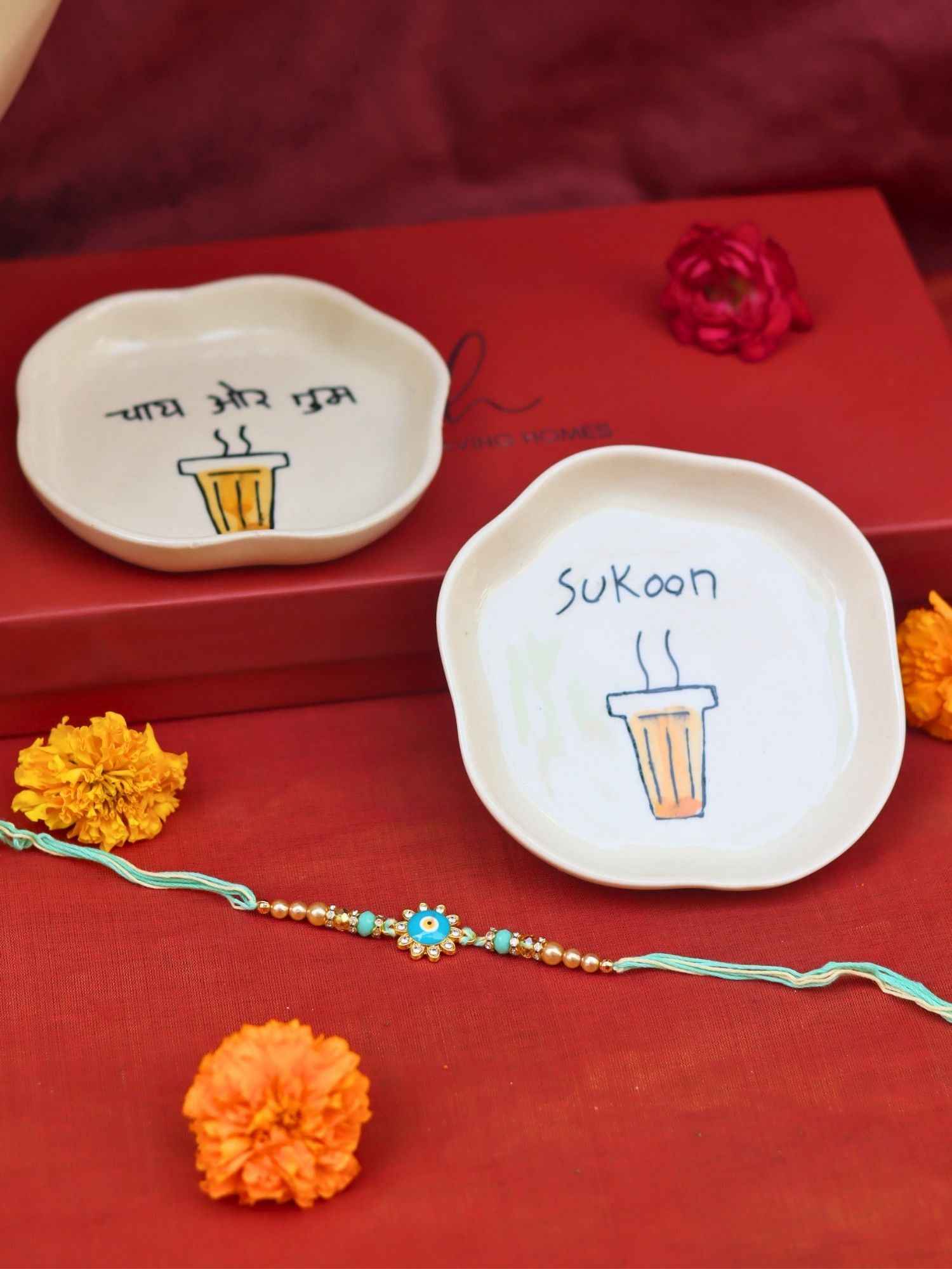 Sukoon & Chai or tum Handmade Dessert plate Rakhi Gift box