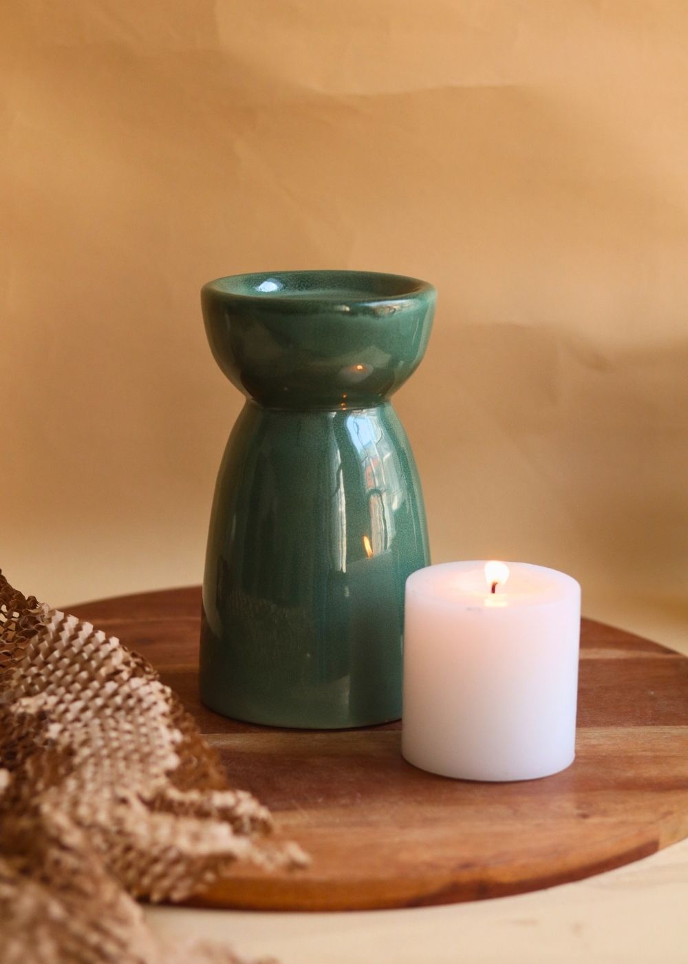 Green Pillar Candle Holder - Large handmade in india