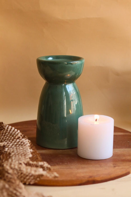 Green Pillar Candle Holder - Large handmade in india