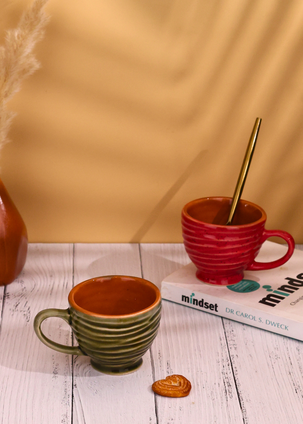 handmade red & green torrent chai cup