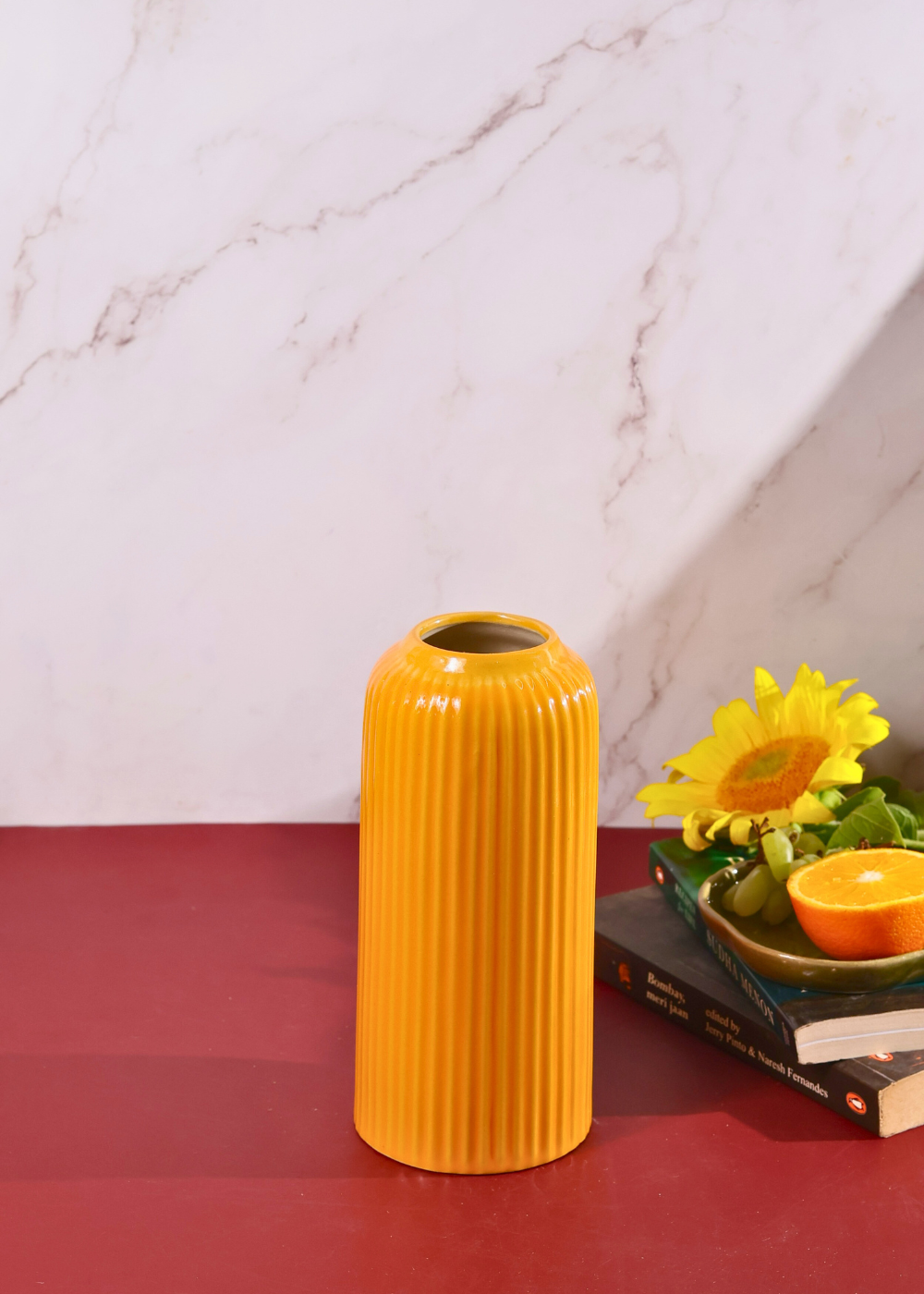 handmade yellow lined vase