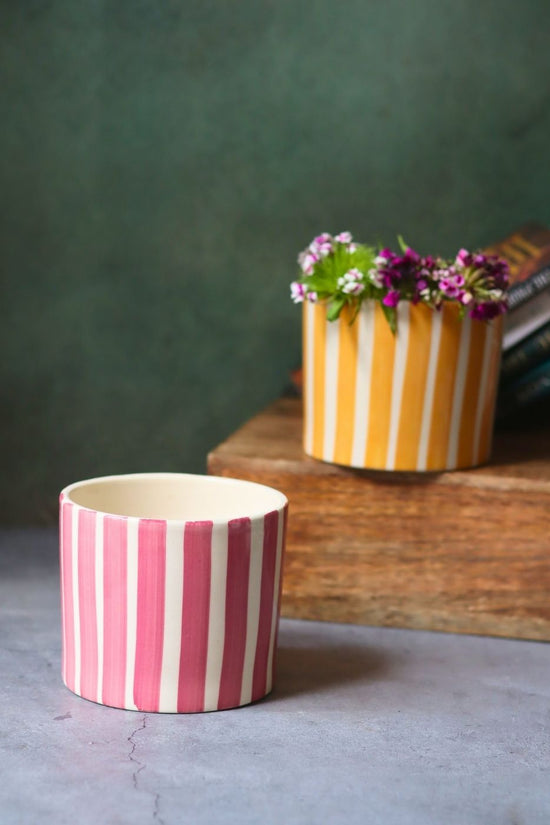 Set of 2 Striped Planter - Yellow & Magenta with premium quality material