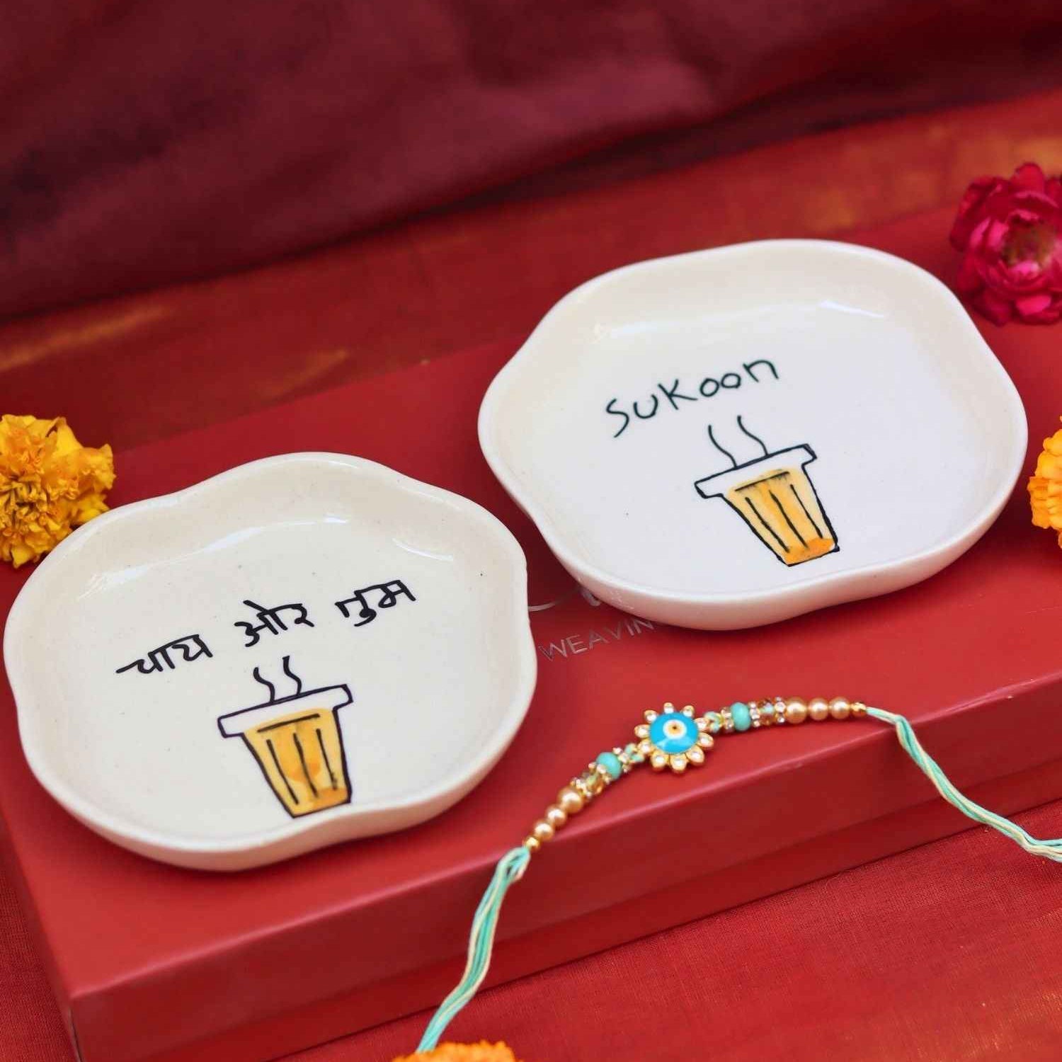 Sukoon & Chai or tum Handmade Dessert plate Rakhi Gift box