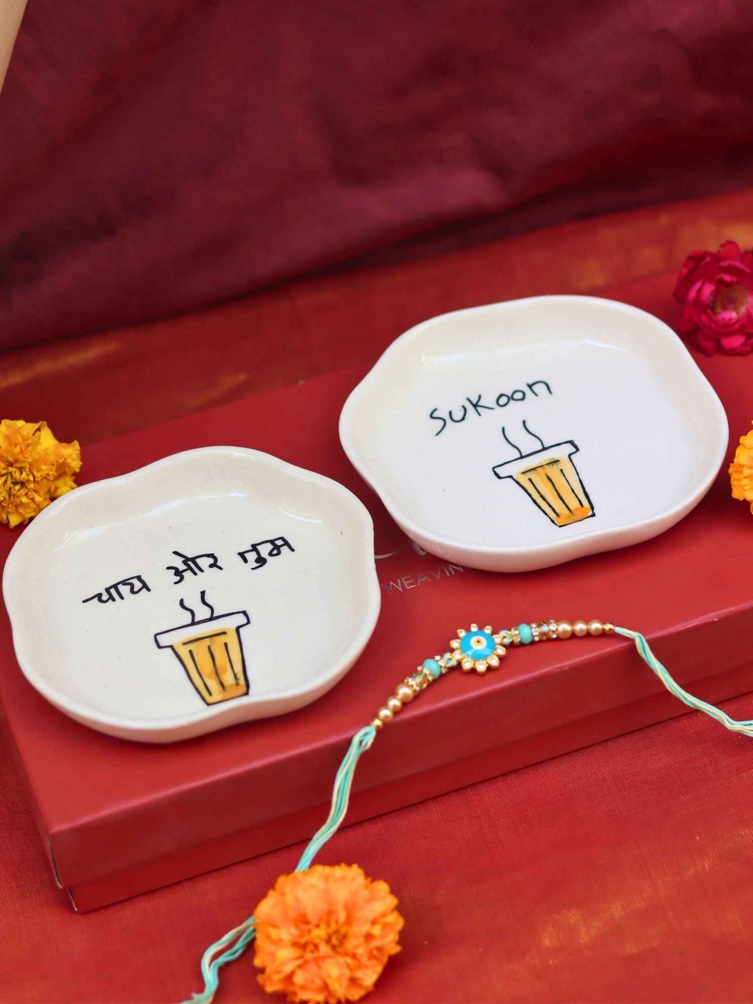 Sukoon & Chai or tum Handmade Dessert plate Rakhi Gift box