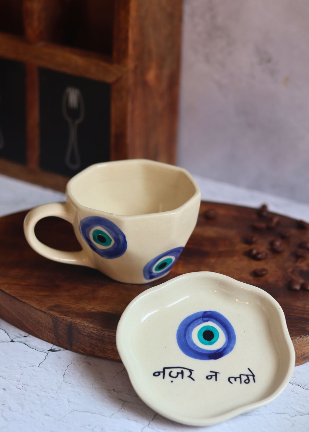 Evil Eye Mug & Nazar Handmade Dessert Plate made by ceramic