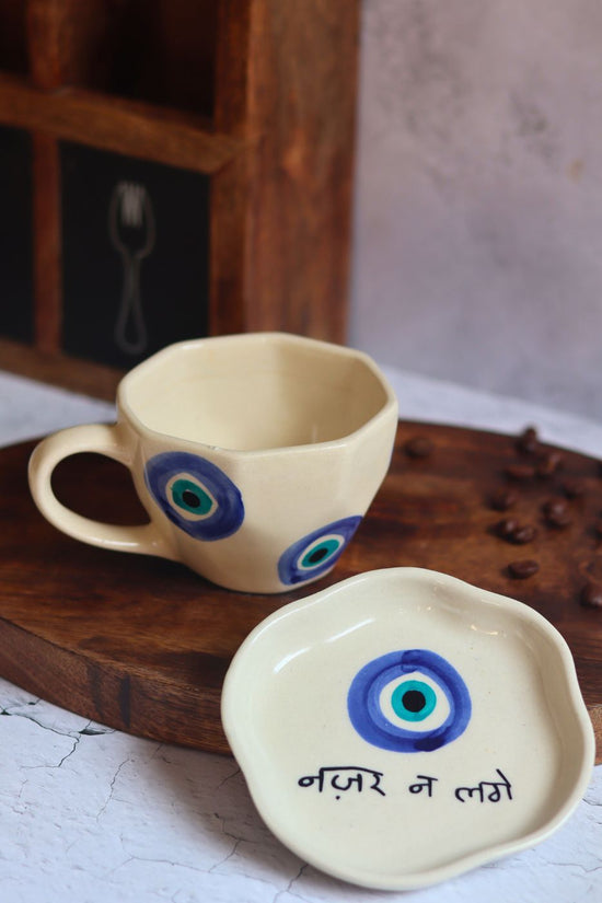 Evil Eye Mug & Nazar Handmade Dessert Plate made by ceramic