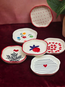 handmade Set of 6 {red & black) handmade dessert plates (For the price of 5)
