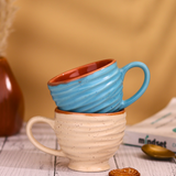 cream & sky blue torrent chai cups made by ceramic 