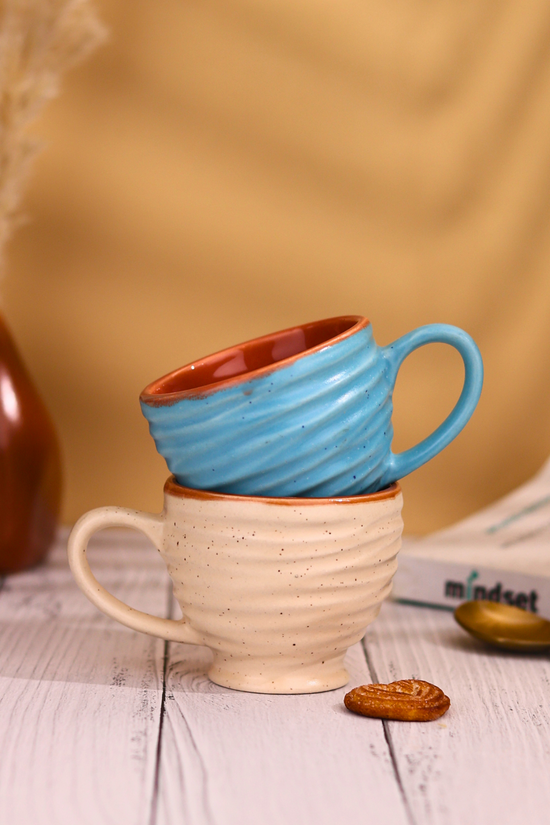 cream & sky blue torrent chai cups made by ceramic 