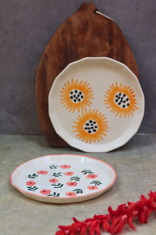 Set of 2 - Sunflower & Poppy Flower Snack plate combo with premium quality material