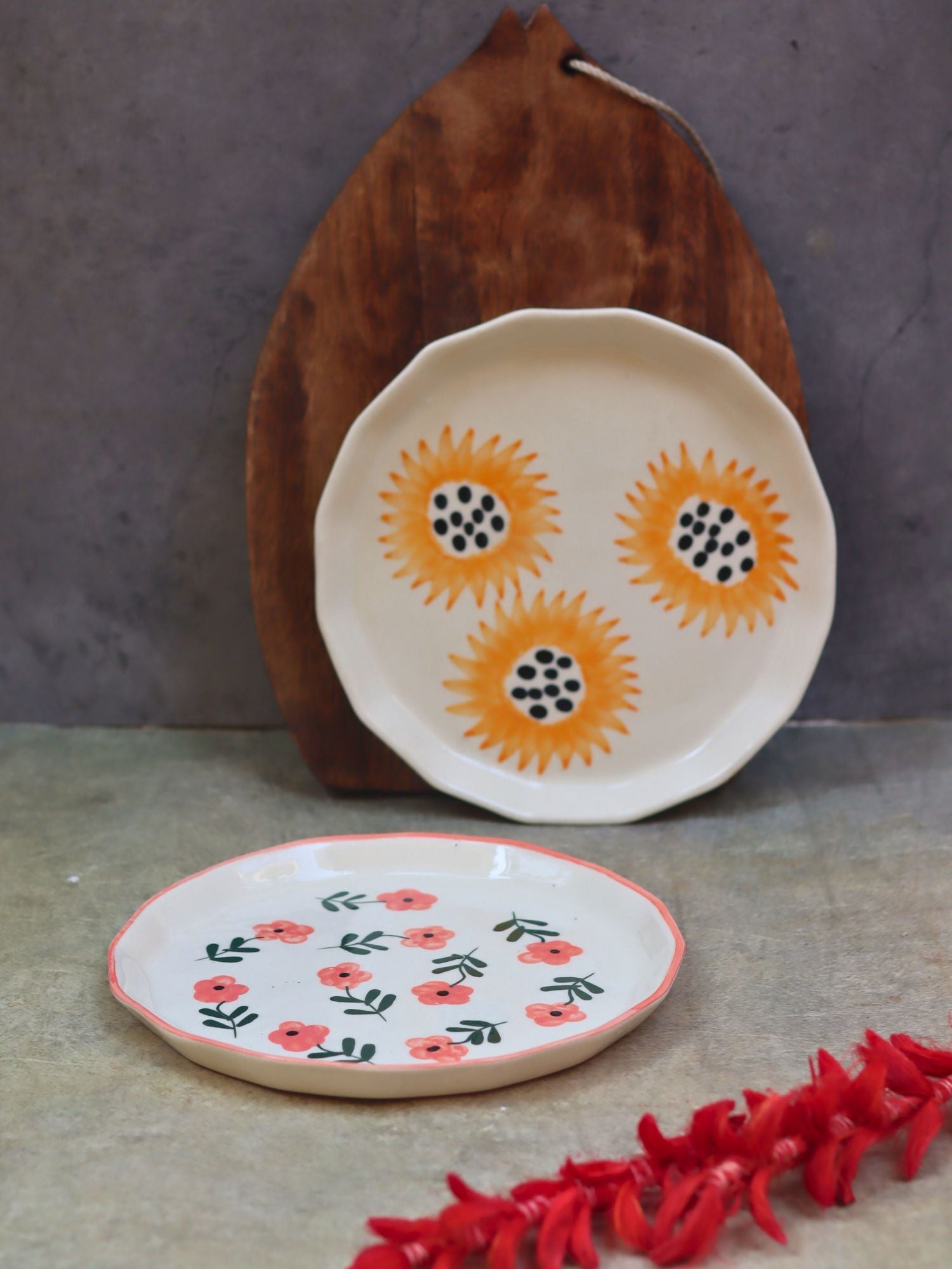 Set of 2 - Sunflower & Poppy Flower Snack plate combo with premium quality material