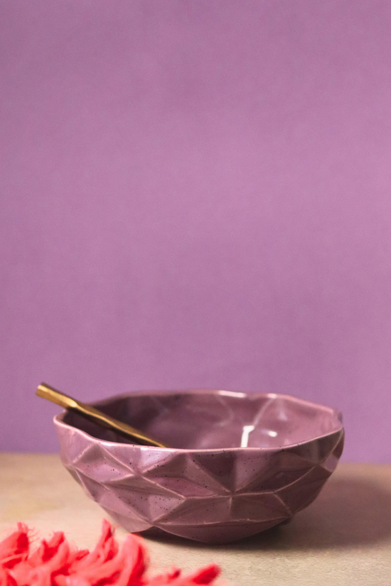 Dinnerware handmade ceramic diamond bowl - purple