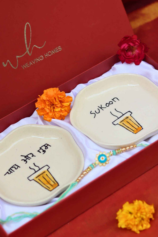 Sukoon & Chai or tum Handmade Dessert plate Rakhi Gift box