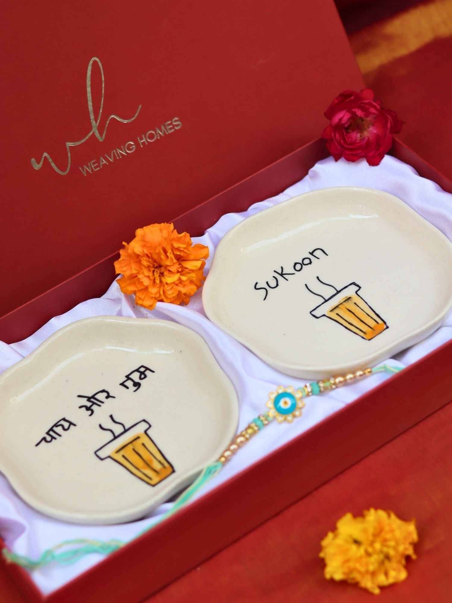 Sukoon & Chai or tum Handmade Dessert plate Rakhi Gift box