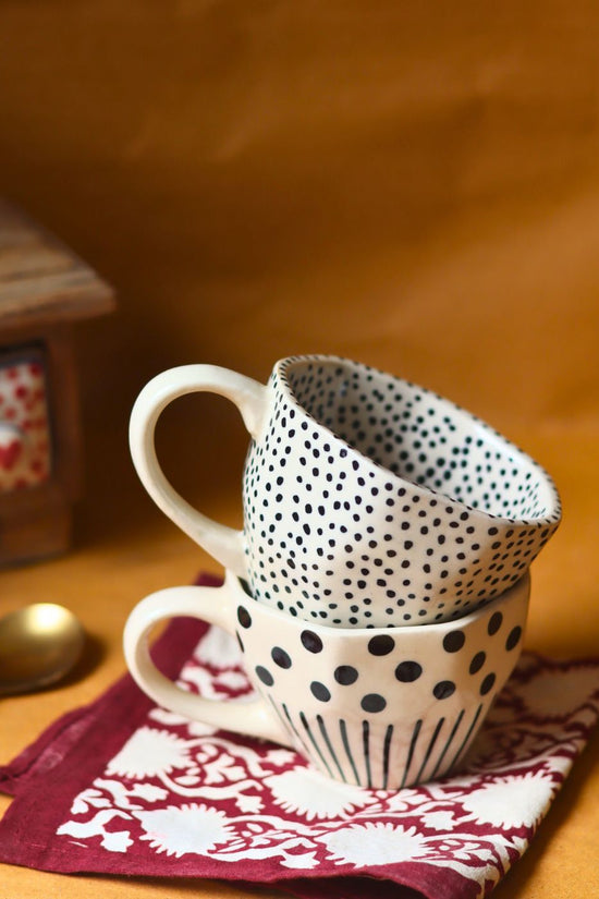 Black Polka & Black lines meet Polka Mugs made by ceramic