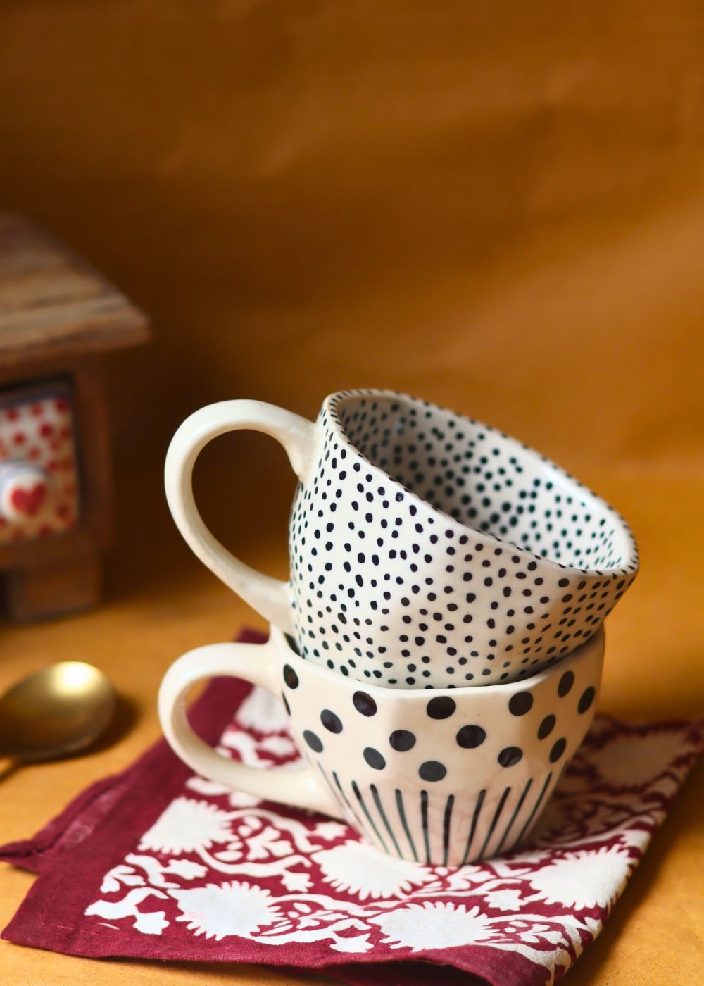 Black Polka & Black lines meet Polka Mugs made by ceramic