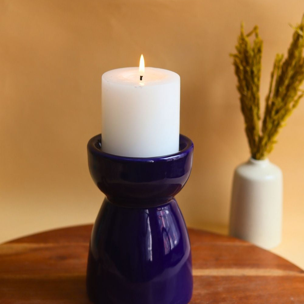 Handmade Royal Blue Pillar Candle Holder - Medium