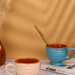 handmade cream & sky blue torrent chai cups