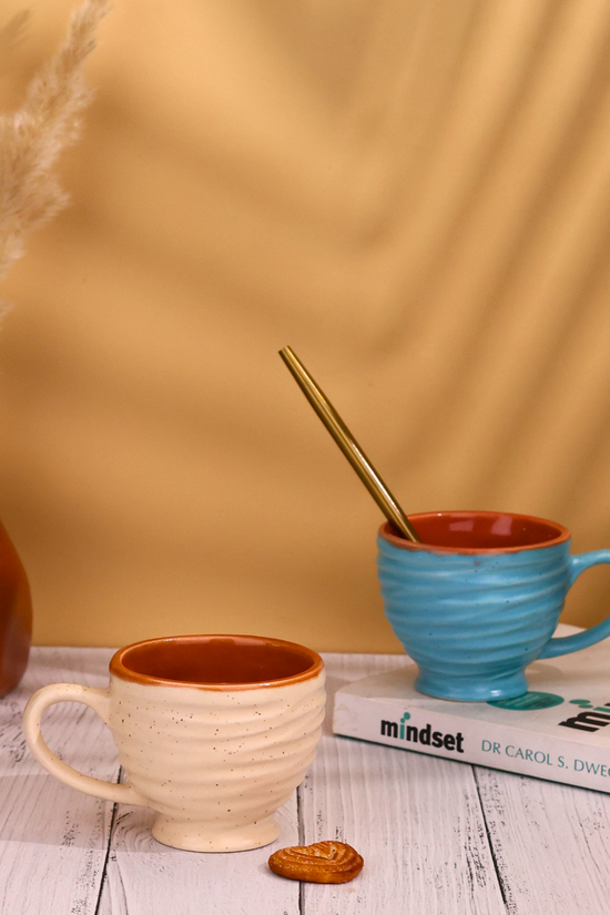 handmade cream & sky blue torrent chai cups